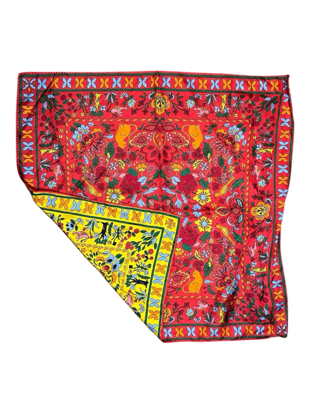 Vibrant Floral Red & Yellow Square silky Scarf